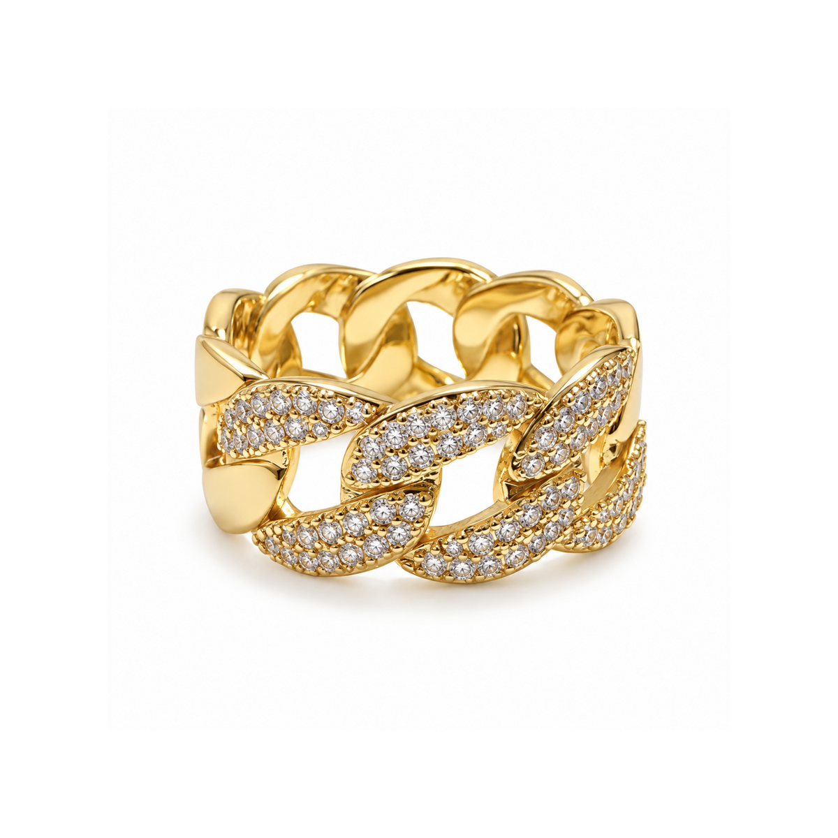 Pavé Curb Link | Gold-Tone CZ Statement Ring