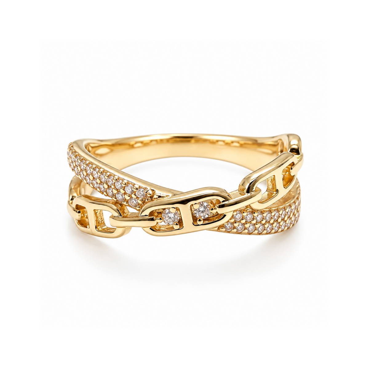 Luxe Link Twist | Rose Gold-Tone Pavé Chain Ring