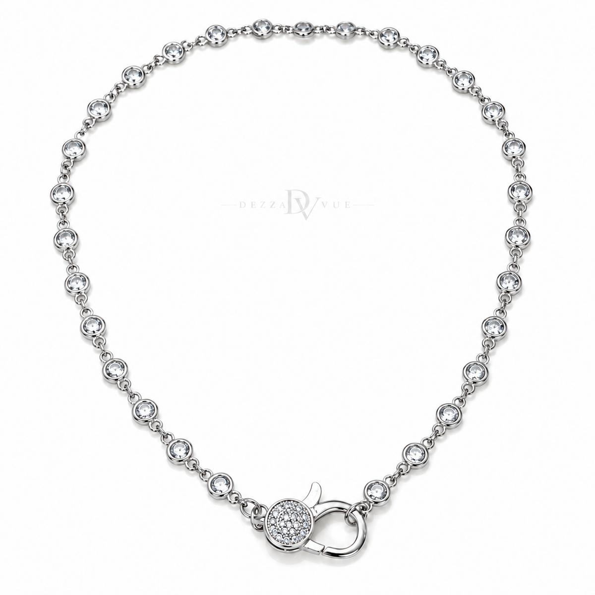 Accord clear tennis necklace in white gold finish
