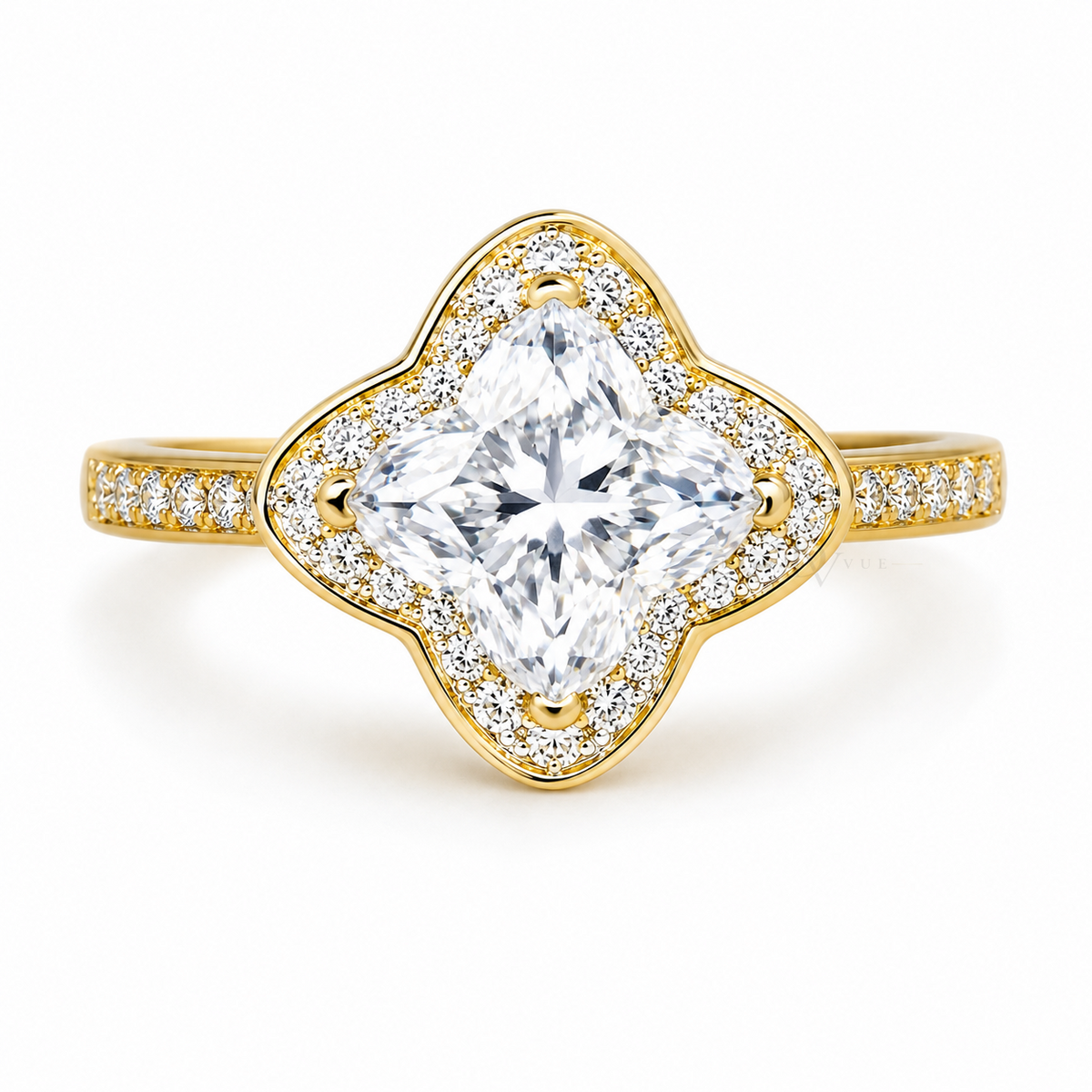 Bloomé Ring | 2ct Bloom-Cut Moissanite Halo Pavé Ring | 14k Gold Vermeil