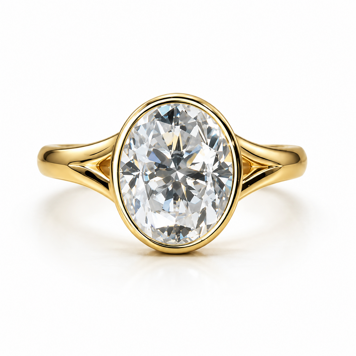 Lumina Bezel | 3CT Oval-Cut Moissanite Ring | 14K Gold Vermeil