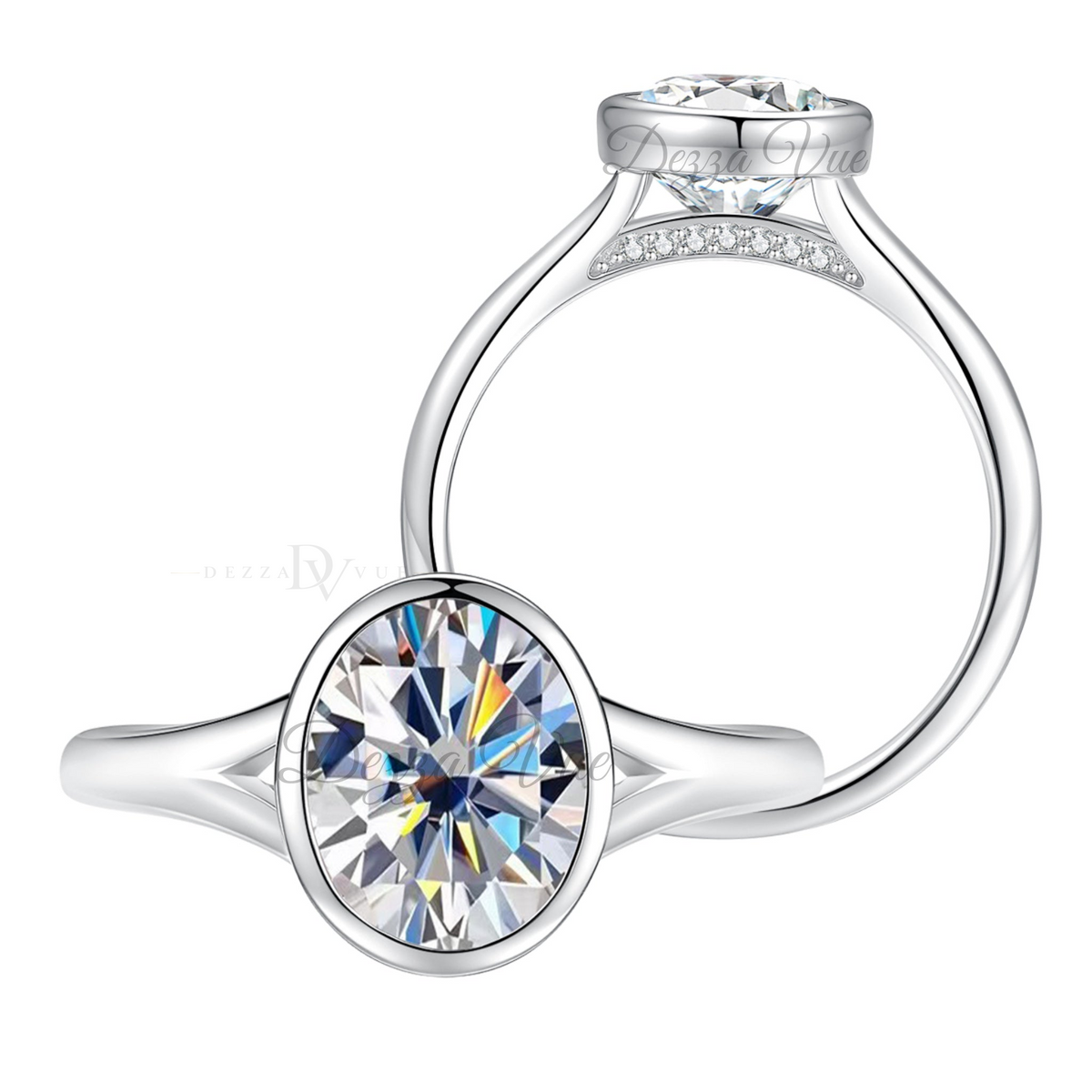 Lumina Bezel | 3CT Oval-Cut Moissanite Ring | 14K Gold Vermeil