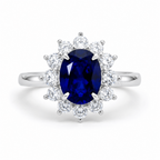 Diana Ring | 3.5ct Sapphire with Moissanite Halo Ring | Sterling Silver