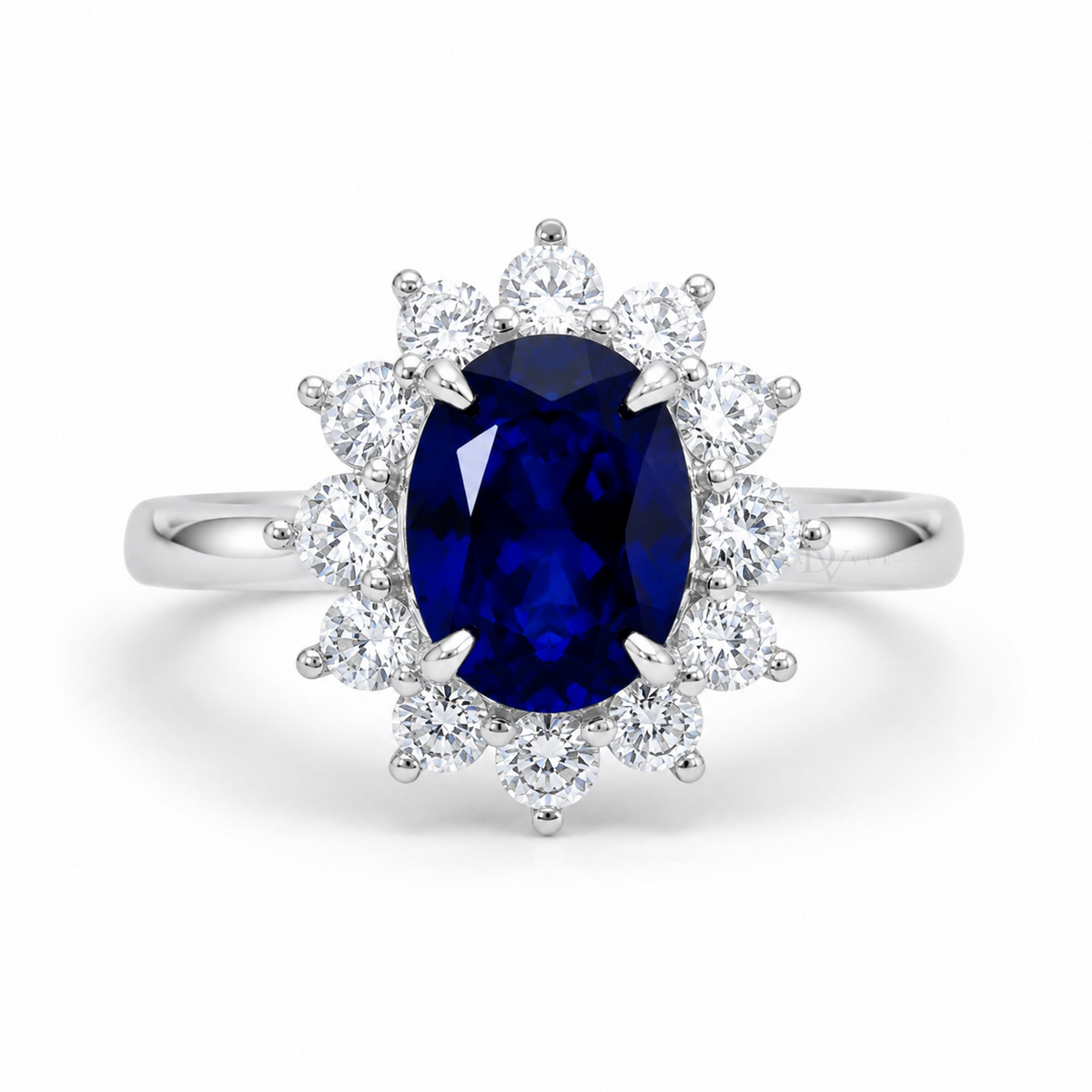 Diana Ring | 3.5ct Sapphire with Moissanite Halo Ring | Sterling Silver