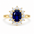 Diana Ring | 3.5ct Sapphire with Moissanite Halo Ring | Sterling Silver