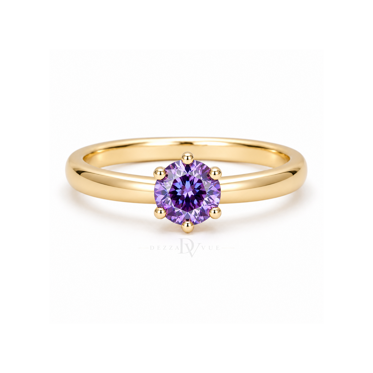 Violet Solitaire | Purple Round Stone Ring
