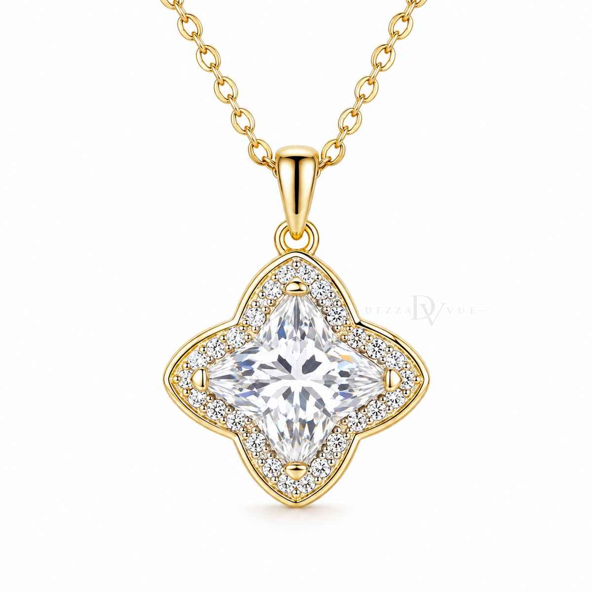 Bloomé Necklace | 2ct Bloom Cut Moissanite Halo Necklace | 14k Gold Vermeil