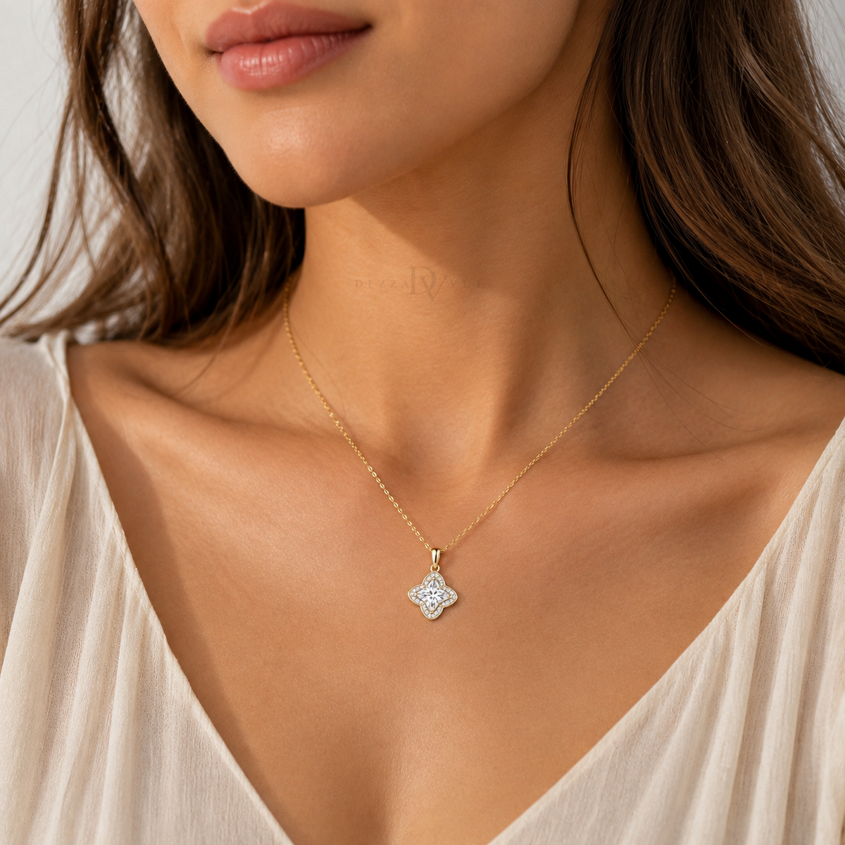 Bloomé Necklace | 2ct Bloom Cut Moissanite Halo Necklace | 14k Gold Vermeil