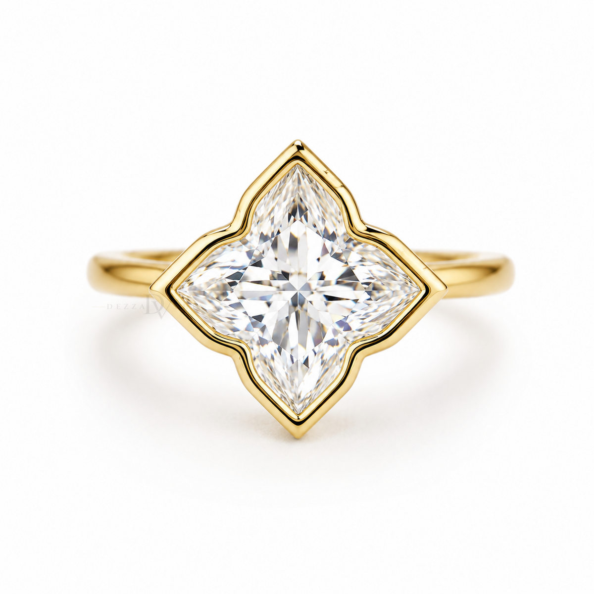 Bloomé Bezel Ring | 3ct Bloom Cut Moissanite Bezel Ring | 14k Gold Vermeil