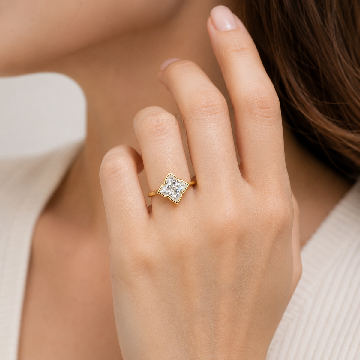 Bloomé Bezel Ring | 3ct Bloom Cut Moissanite Bezel Ring | 14k Gold Vermeil