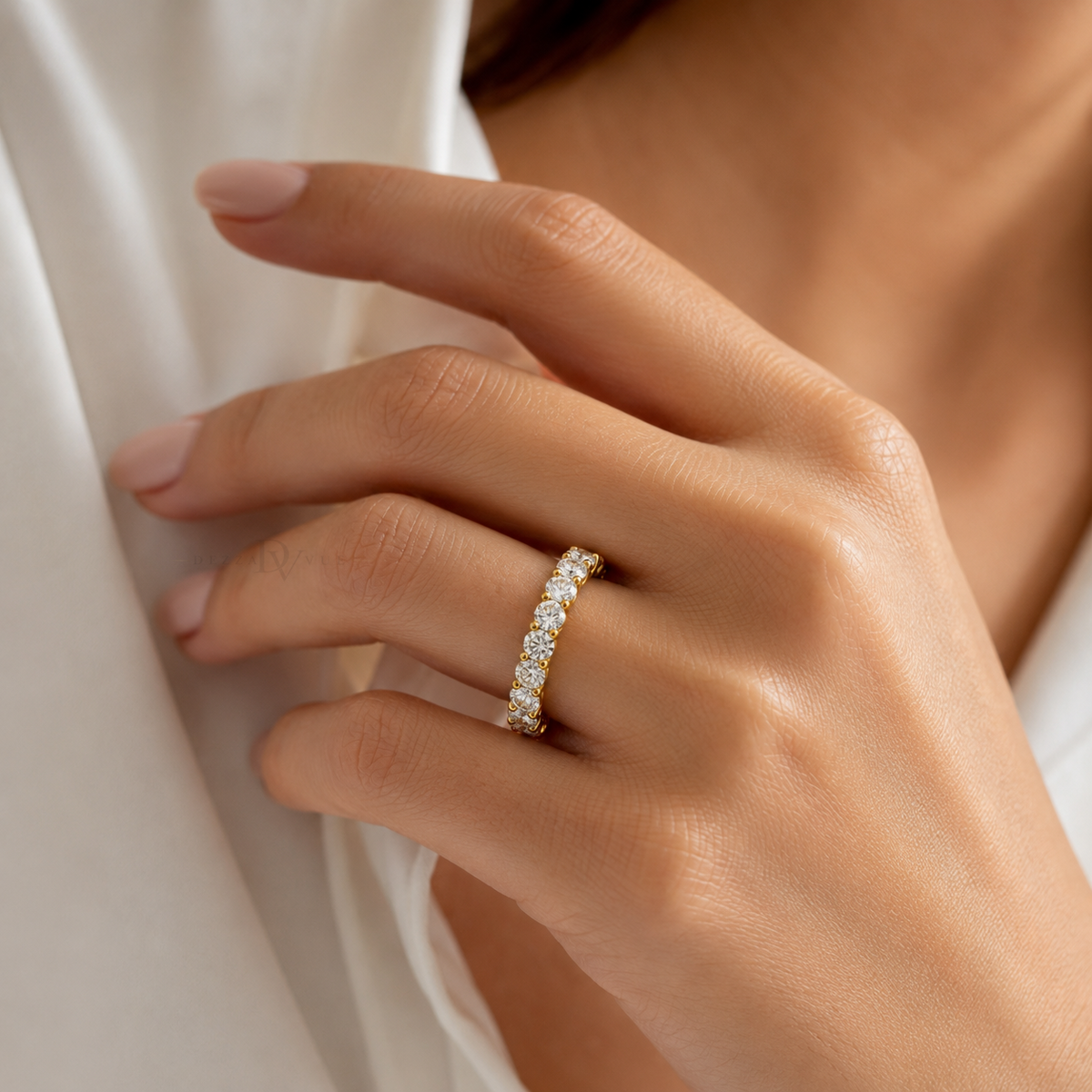 Classic Eternity Band | 3mm Moissanite Eternity Band | 14k Gold over Sterling Silver
