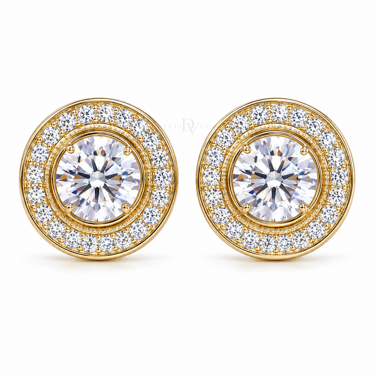 Halo Royale Studs | Moissanite Halo Stud Earrings | 14k Gold over Sterling Silver