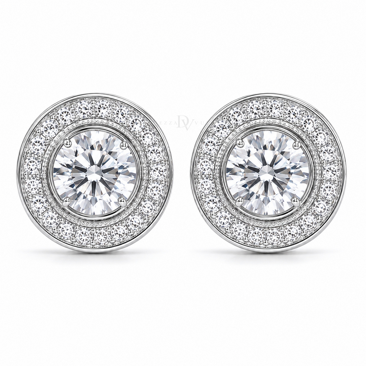 Halo Royale Studs | Moissanite Halo Stud Earrings | 14k Gold over Sterling Silver