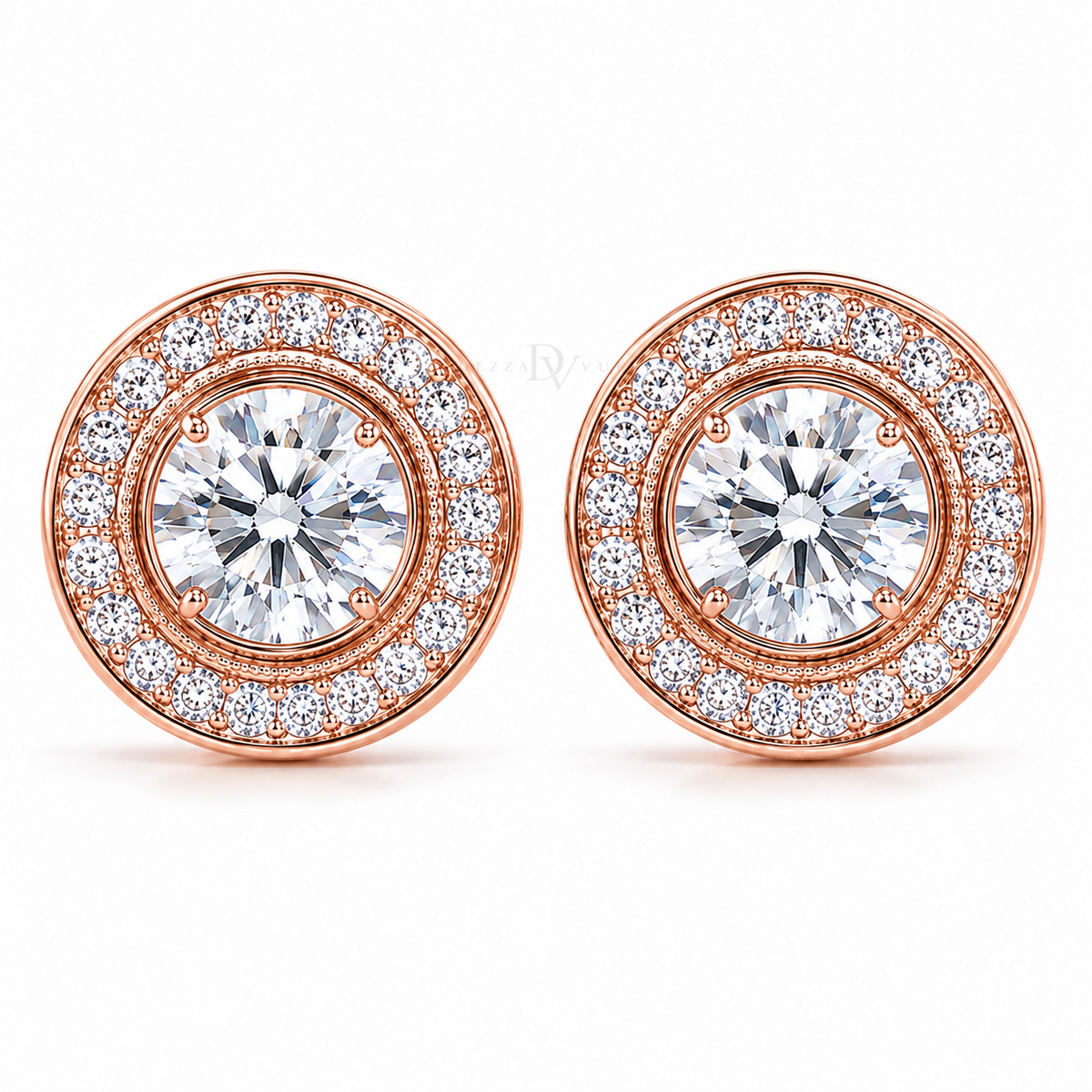 Halo Royale Studs | Moissanite Halo Stud Earrings | 14k Gold over Sterling Silver