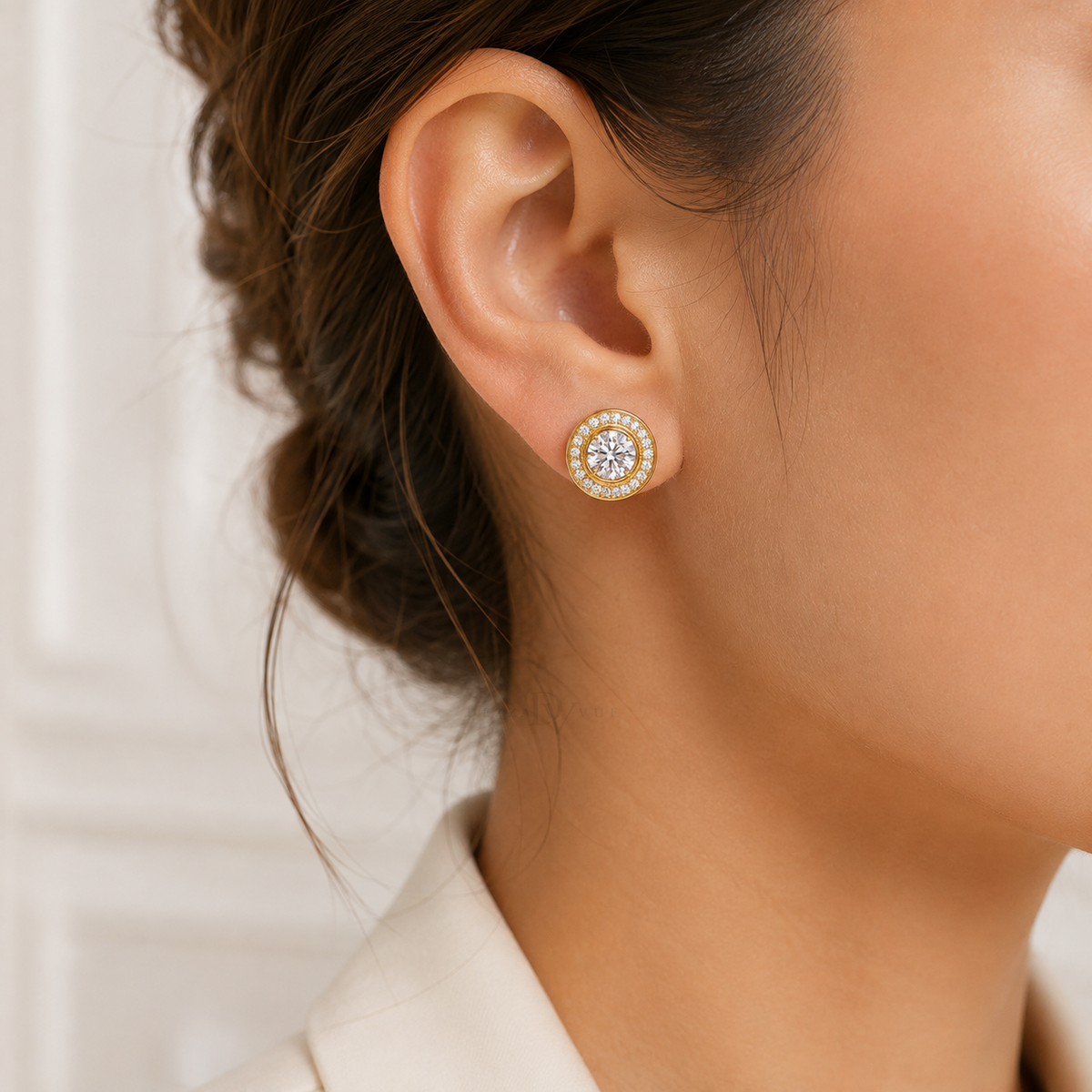 Halo Royale Studs | Moissanite Halo Stud Earrings | 14k Gold over Sterling Silver