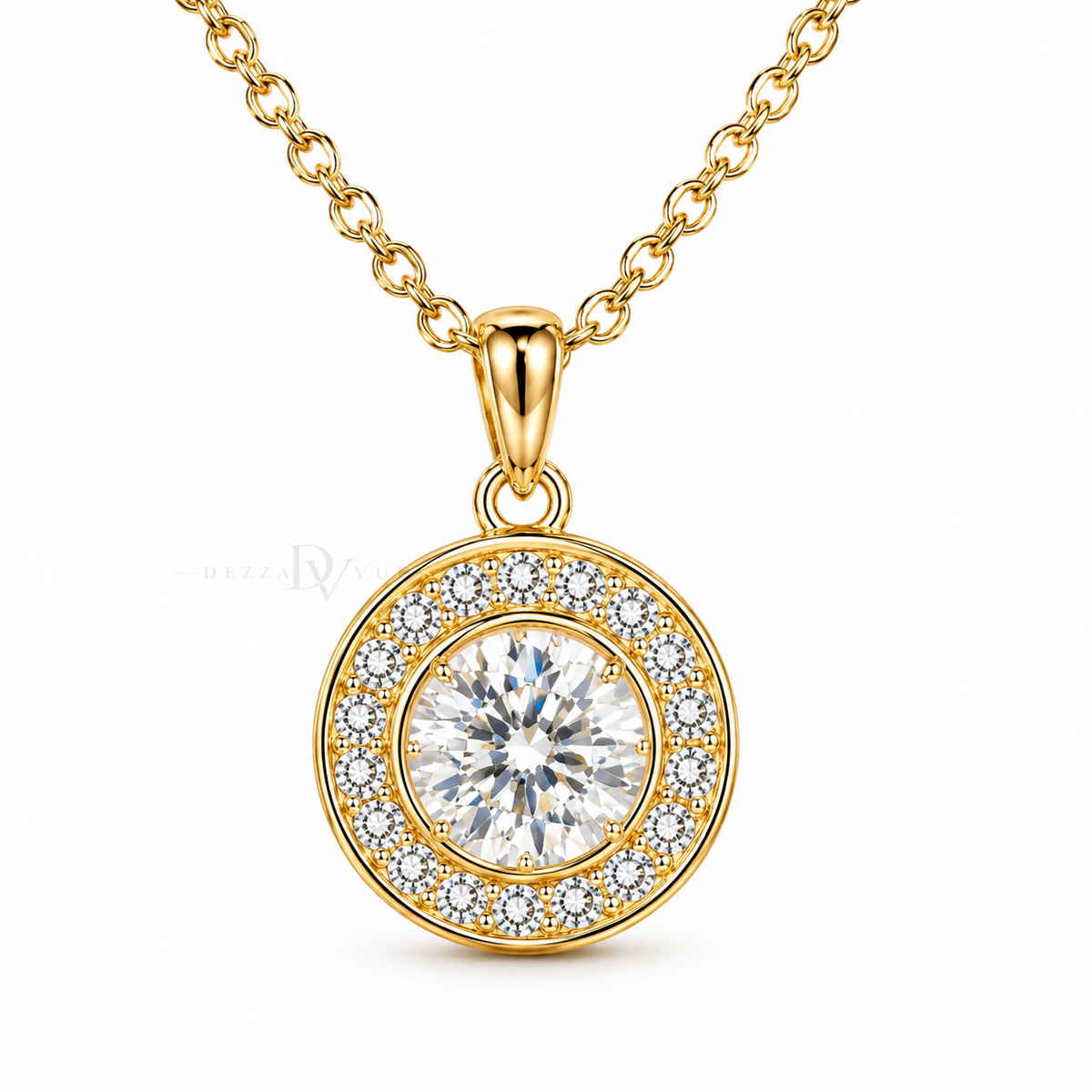 Halo Royale Necklace | Moissanite Chanel-set Necklace | 14k Gold over Sterling Silver