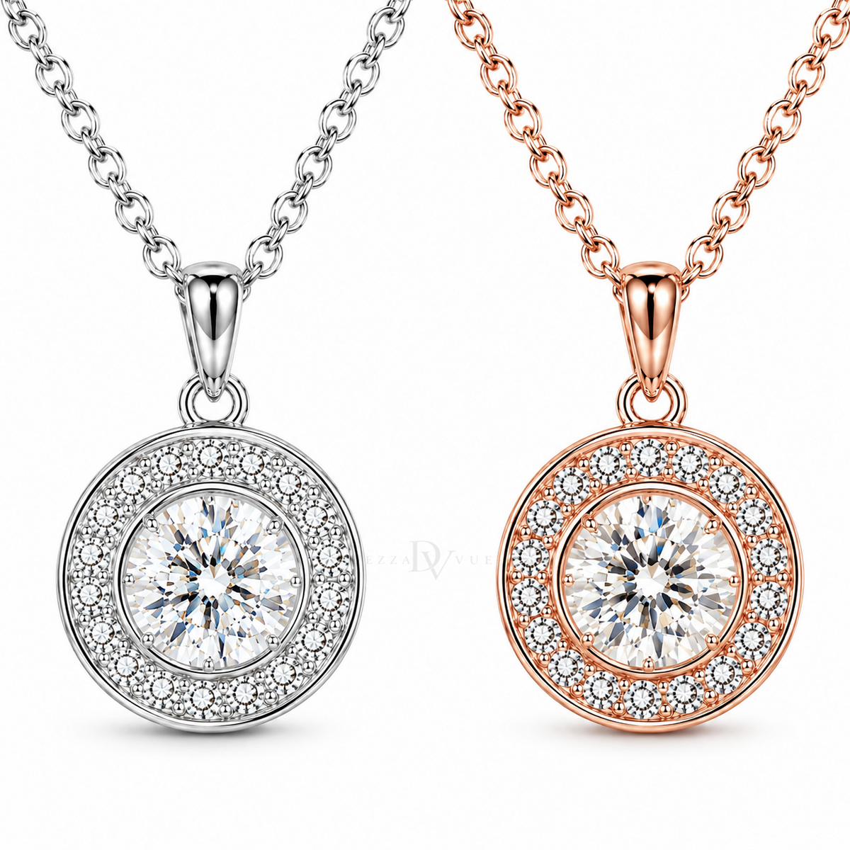 Halo Royale Necklace | Moissanite Chanel-set Necklace | 14k Gold over Sterling Silver