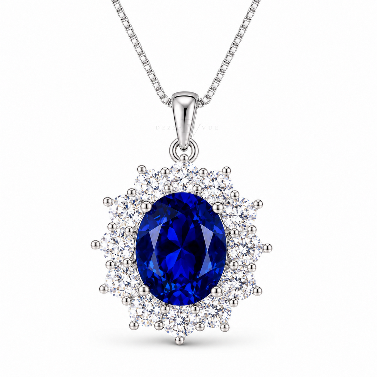 Diana Necklace | 3.5ctw Sapphire w/ Moissanite Halo Necklace | Sterling Silver