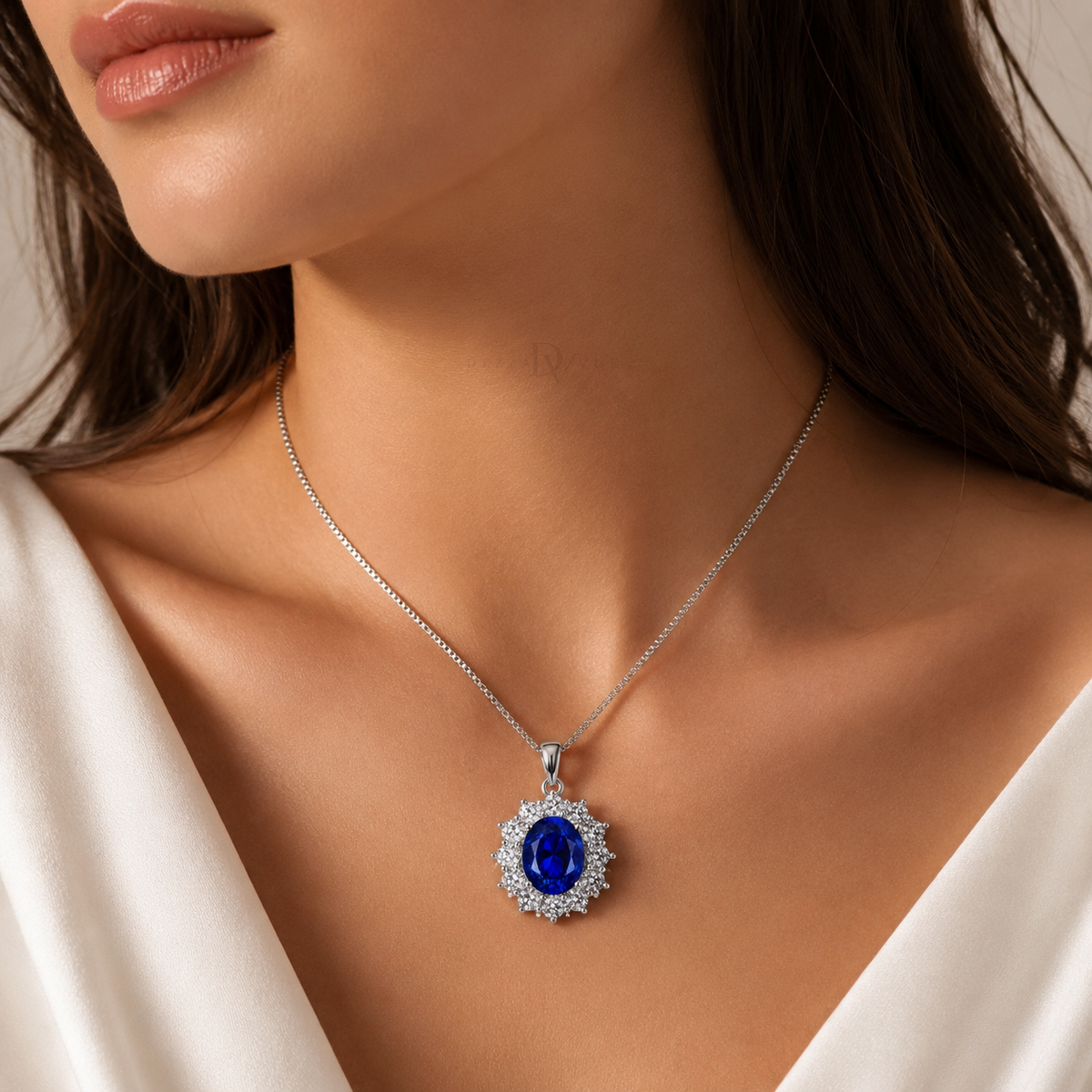 Diana Necklace | 3.5ctw Sapphire w/ Moissanite Halo Necklace | Sterling Silver