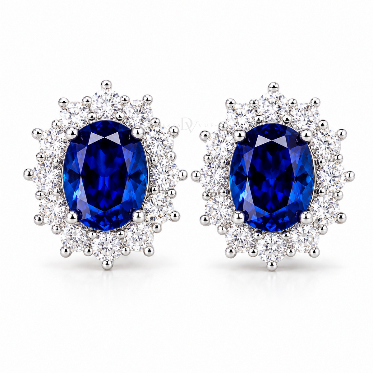 Diana Earrings | 4ctw Sapphire with Moissanite Halo Push Back Earrings | Sterling Silver