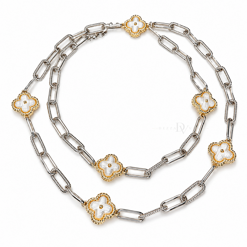 36" Pearl Clover Chain | Two-Tone Station Necklace