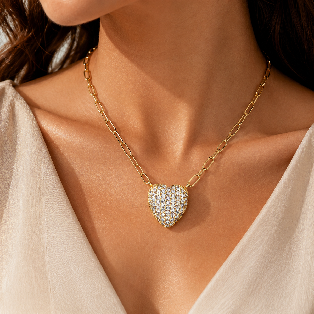Lumière Heart | Pavé Paperclip Necklace