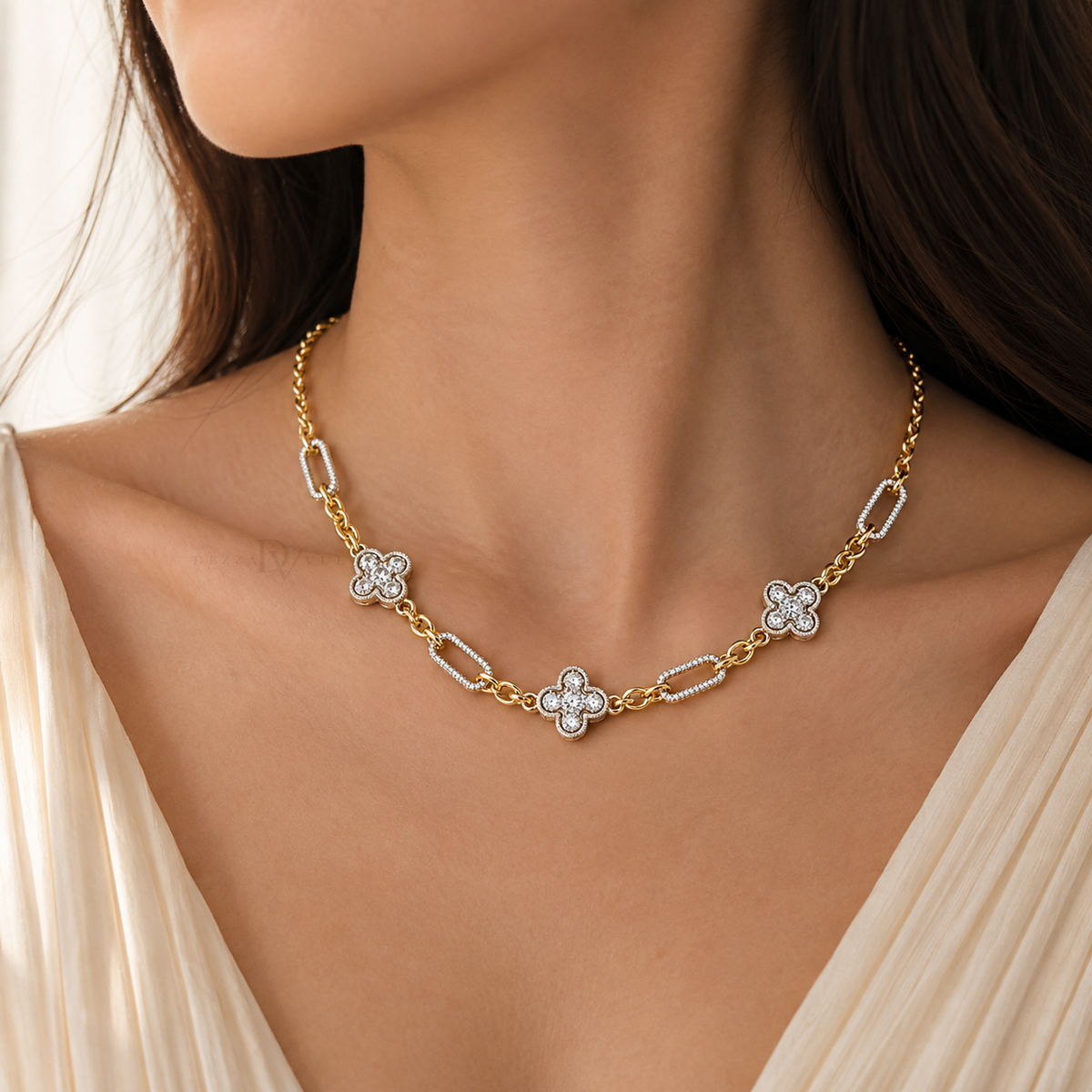 Trinity Clover | Two-Tone Pavé Necklace