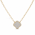 Lumière Clover Pendant | Pavé Paperclip Necklace