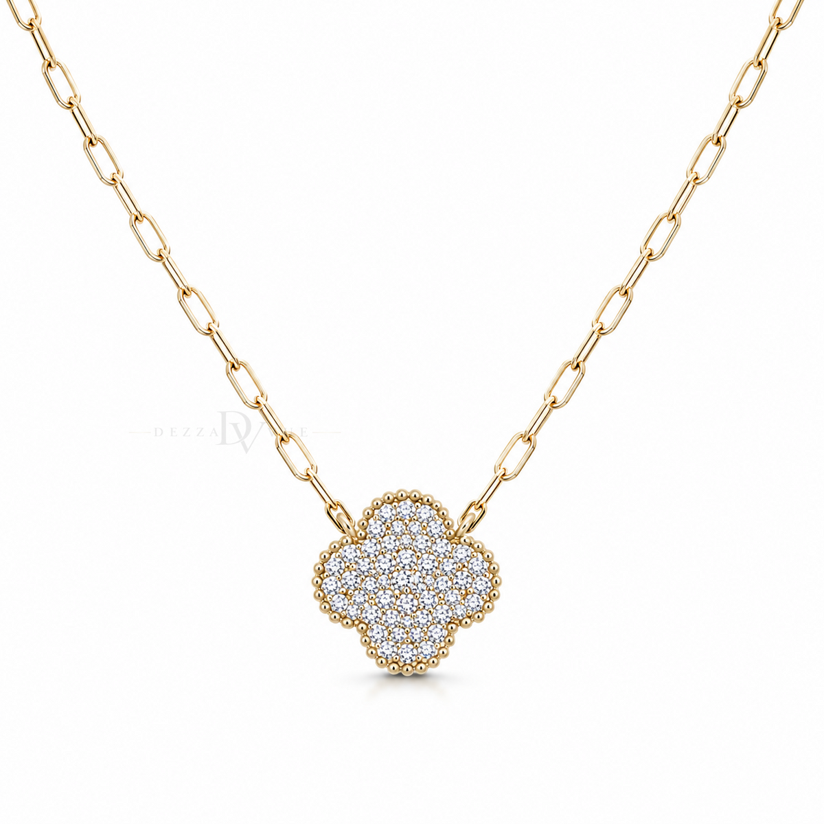Lumière Clover Pendant | Pavé Paperclip Necklace