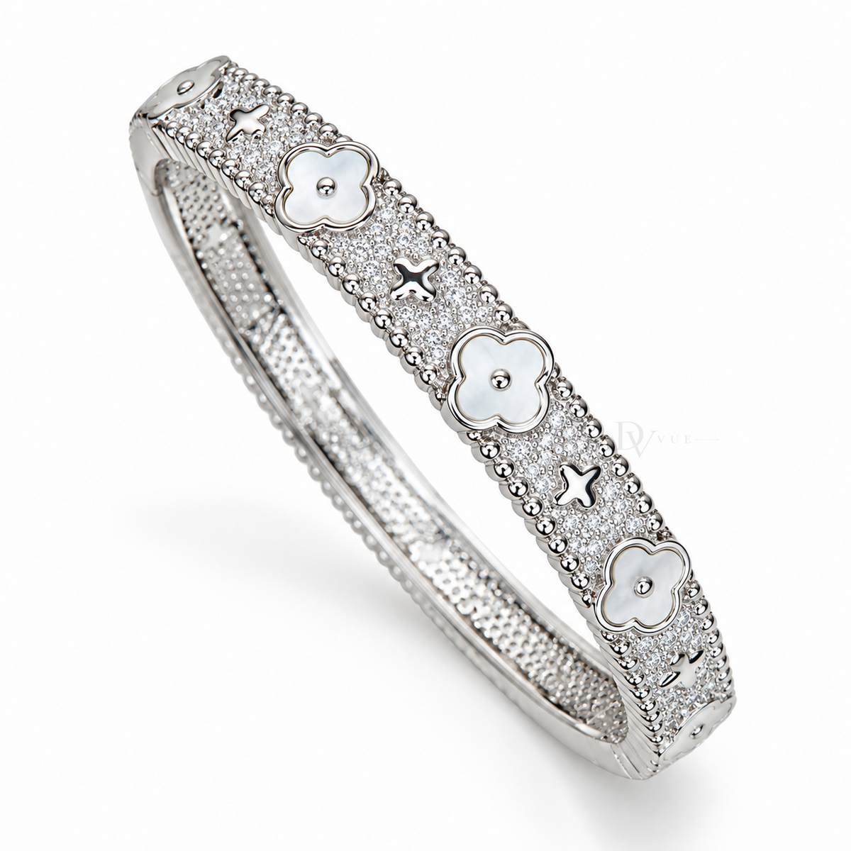Ivory Cross Fleur | White Gold-Tone Floral Bangle