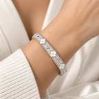Ivory Cross Fleur | White Gold-Tone Floral Bangle