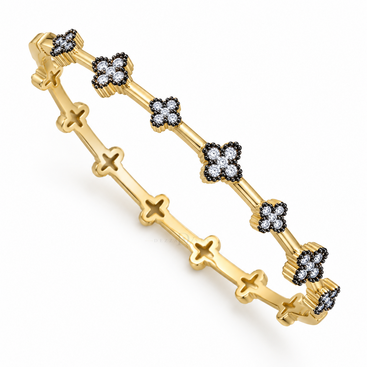 Petite Noir Clover | Black and Clear Pavé Bangle