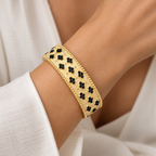 Noir Petite Fleur | Black Floral Wide Bangle