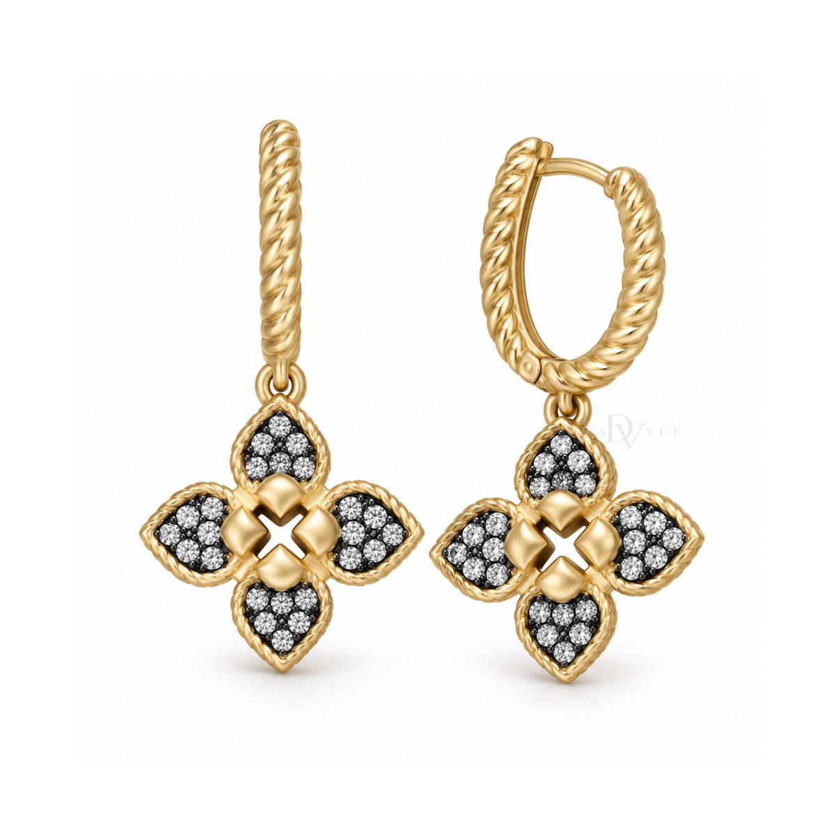 Noir Fleur | Black Pavé Flower Drop Earrings
