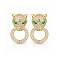 Green-Eyed Feline | Pavé Drop Earrings