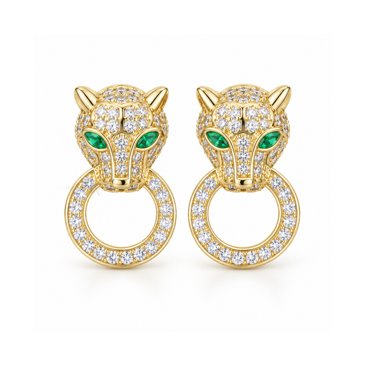 Green-Eyed Feline | Pavé Drop Earrings
