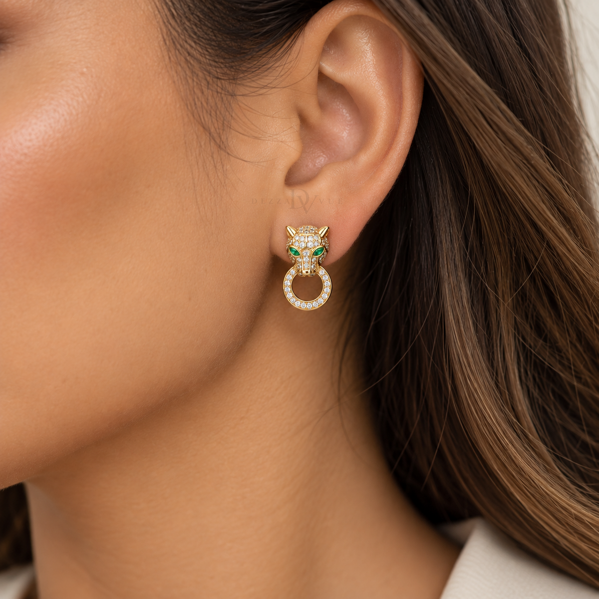 Green-Eyed Feline | Pavé Drop Earrings