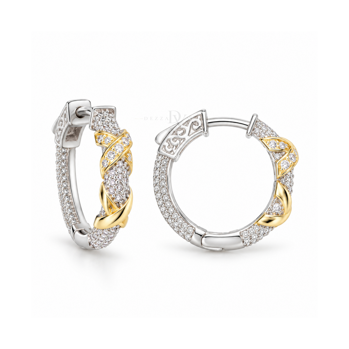 Étreinte Twist | Two-Tone Pavé Hoops