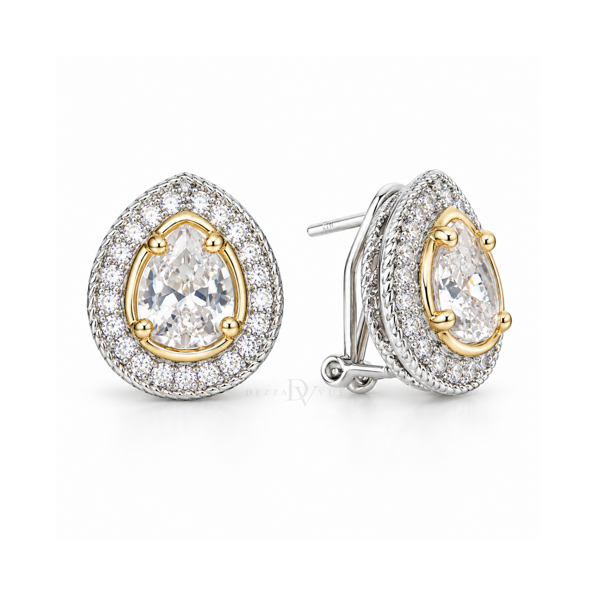 Regency Pear | Double-Halo French Clip Earrings