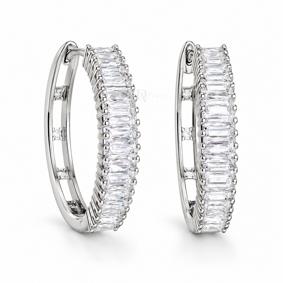 Éclat Baguette | White Gold-Tone Baguette Hoops