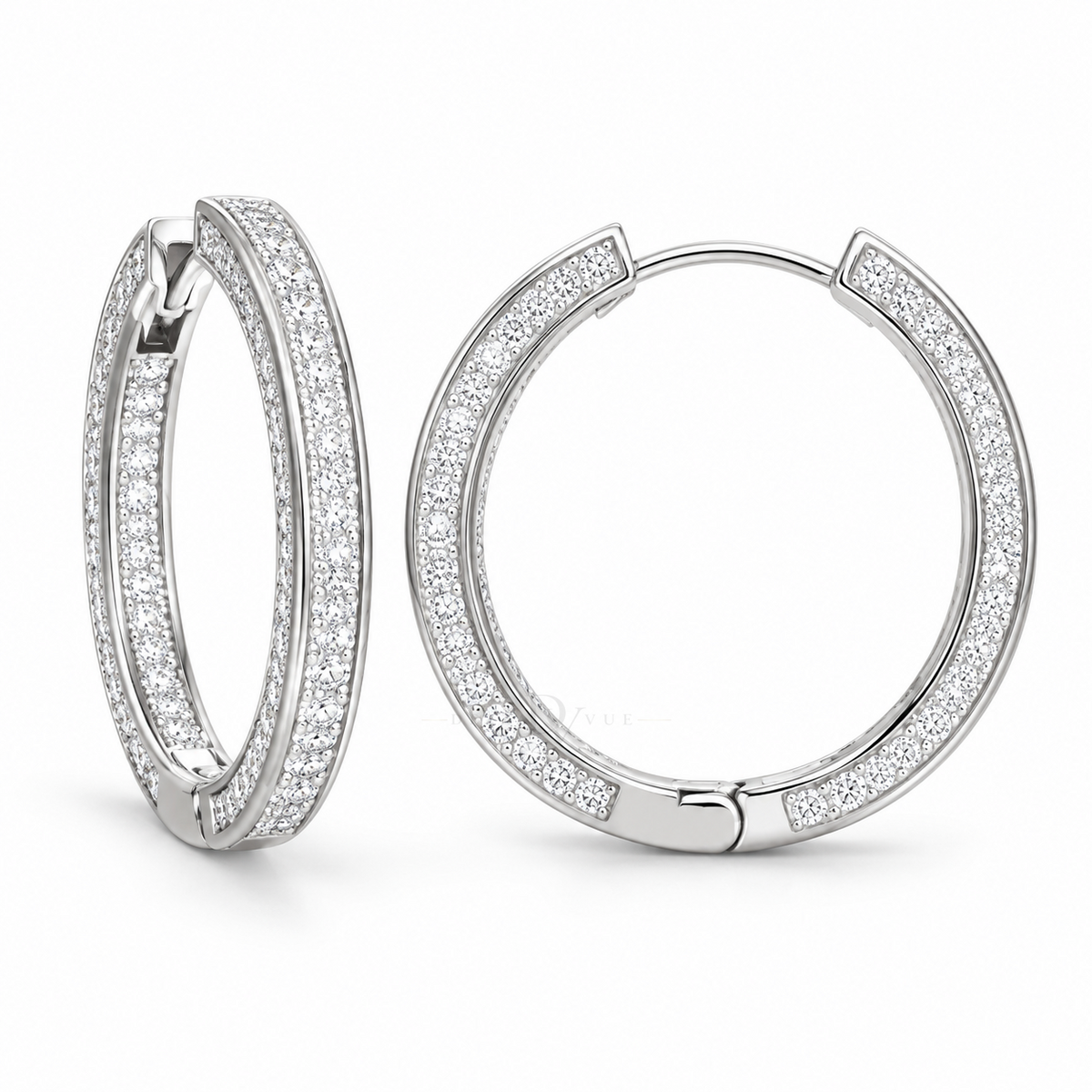 Pavé Duet | Double-Row White Gold-Tone Hoops