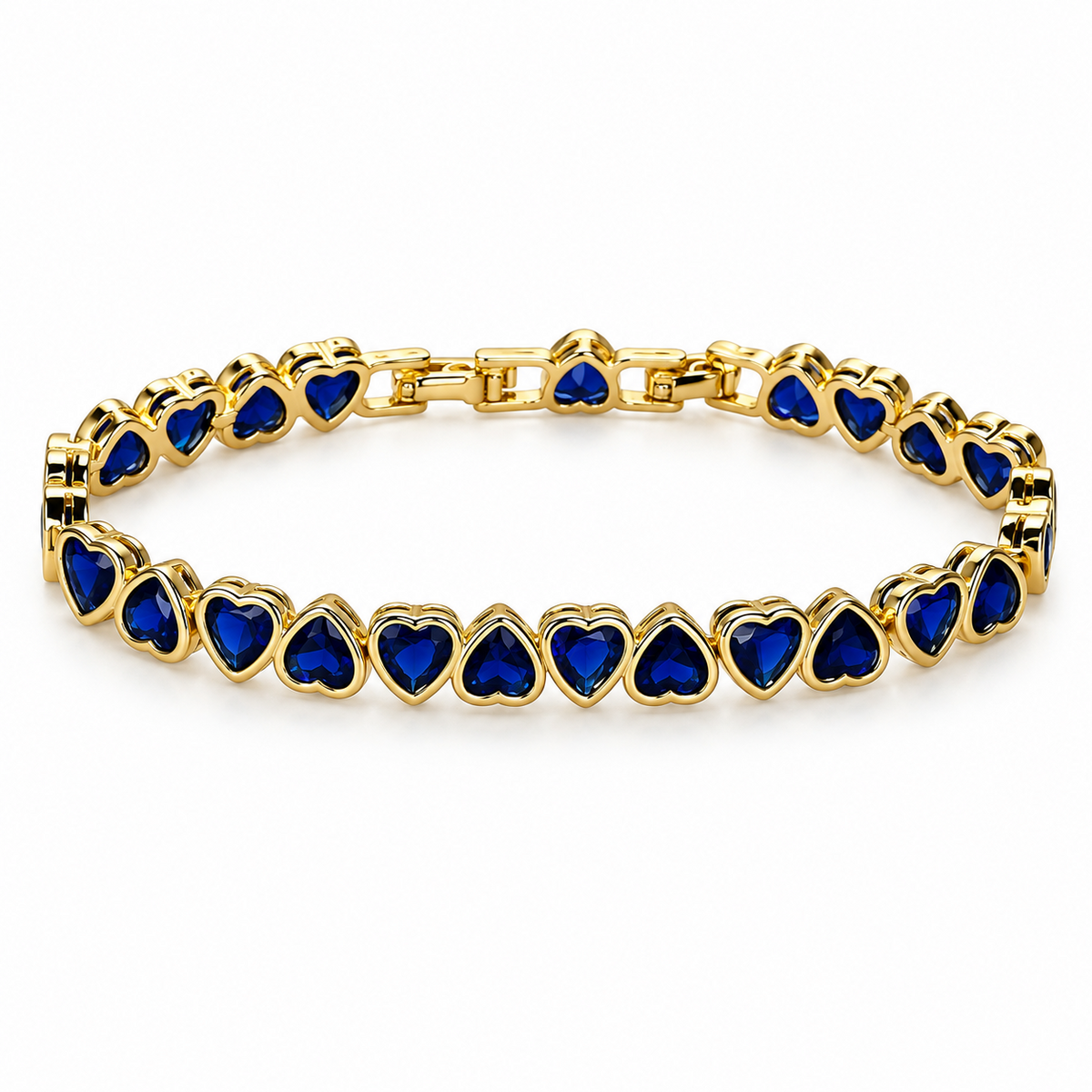 Devoted ✦ Gold Sapphire-Blue Heart Tennis Bracelet