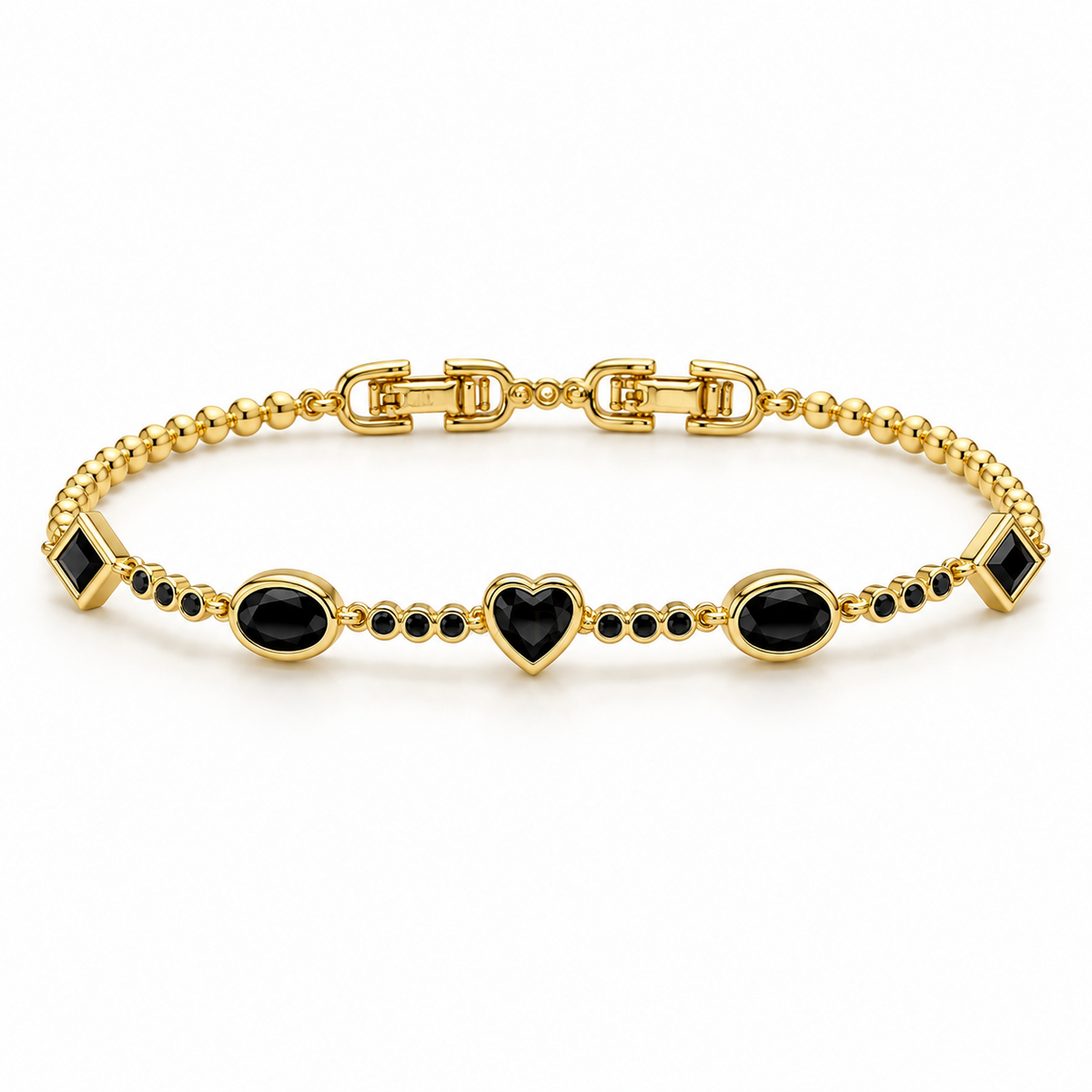 Centered ✦ Gold Black Heart Station Bracelet