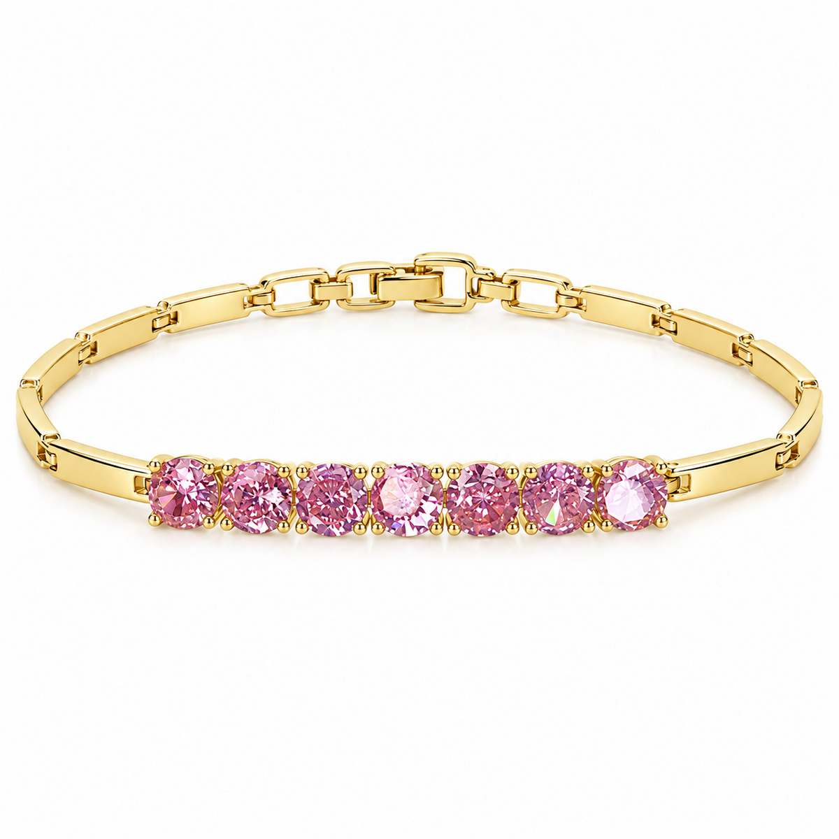 Tender ✦ Gold Pink Round-Cut CZ Bar Bracelet