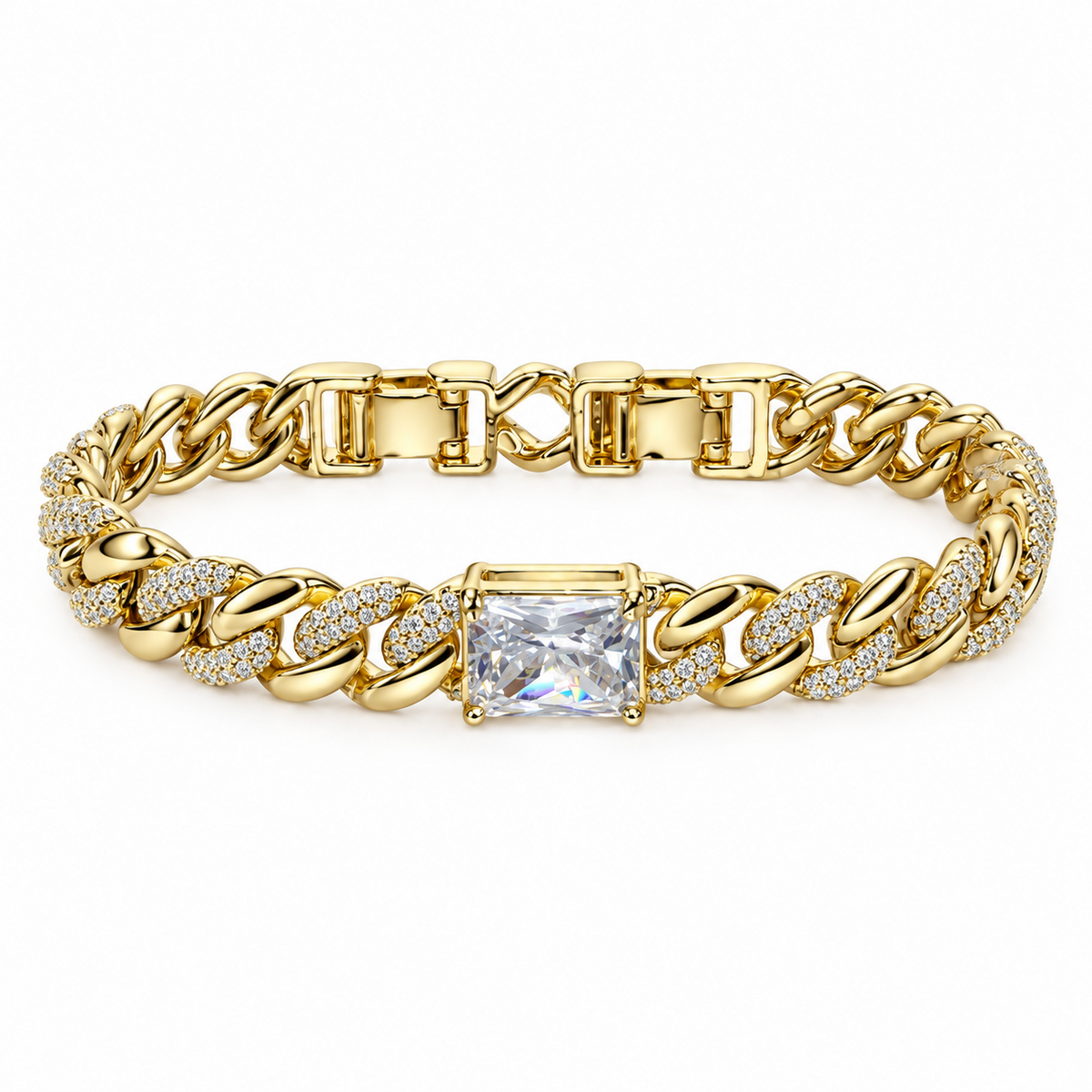 Majesty ✦ Gold Princess-Cut CZ Cuban Bracelet