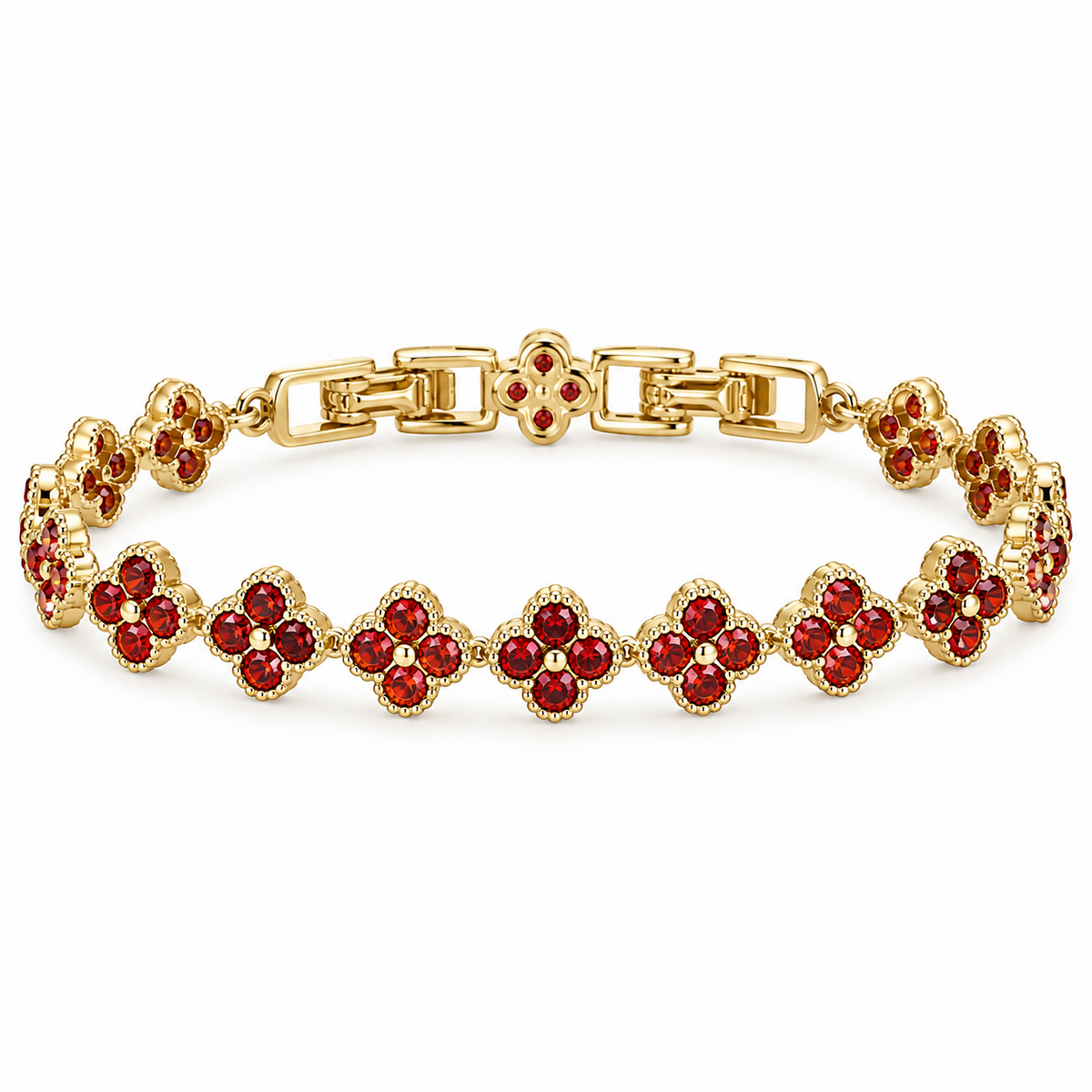 Flourish ✦ Gold Ruby-Red Clover Bracelet
