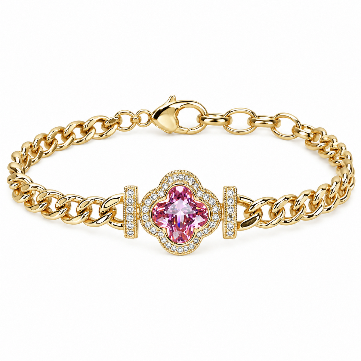 Cherished ✦ Gold Pink Heart Halo Chain Bracelet