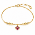 Beloved ✦ Gold Ruby Clover Charm Bracelet
