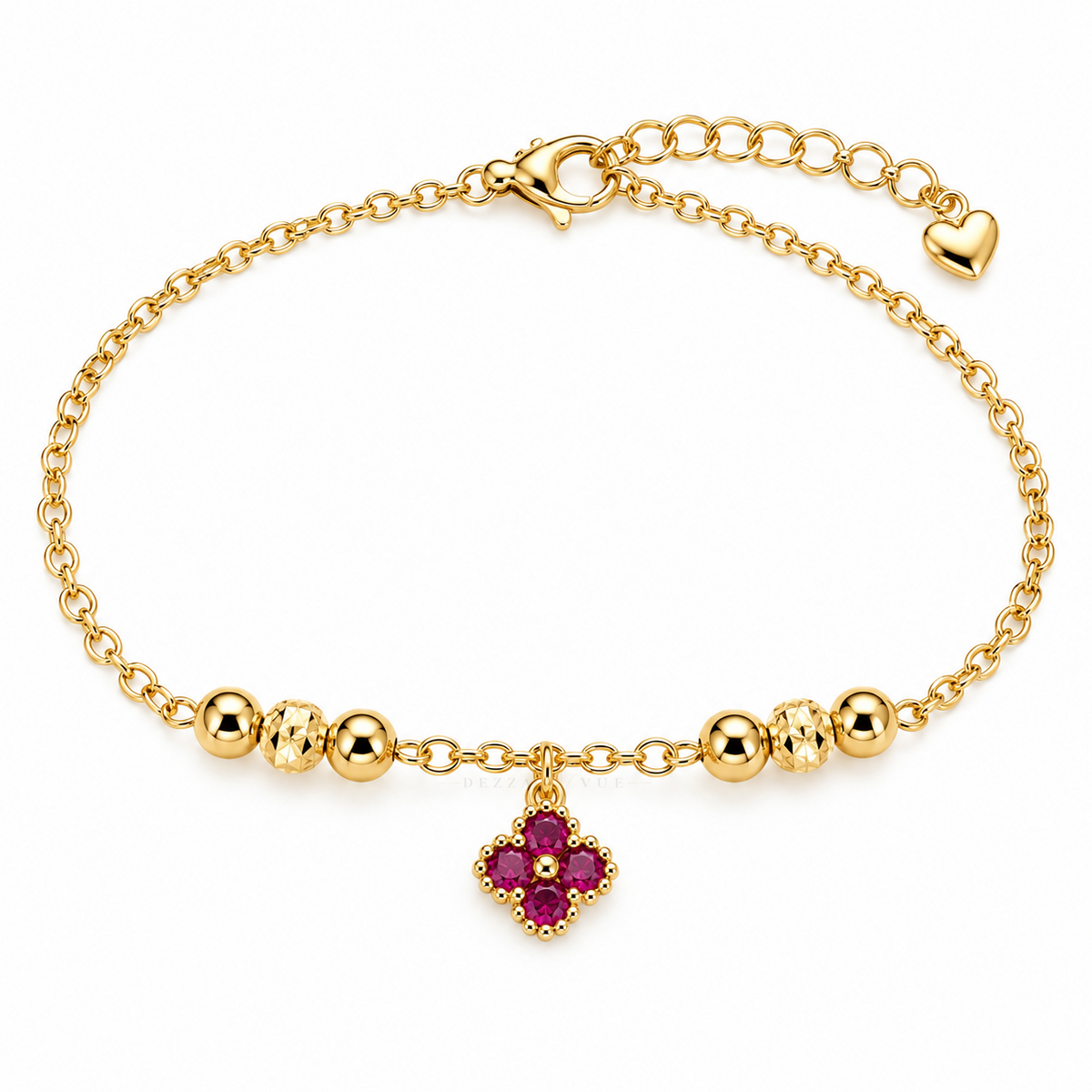 Beloved ✦ Gold Ruby Clover Charm Bracelet