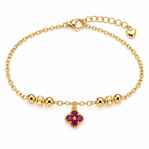 Beloved ✦ Gold Ruby Clover Charm Bracelet